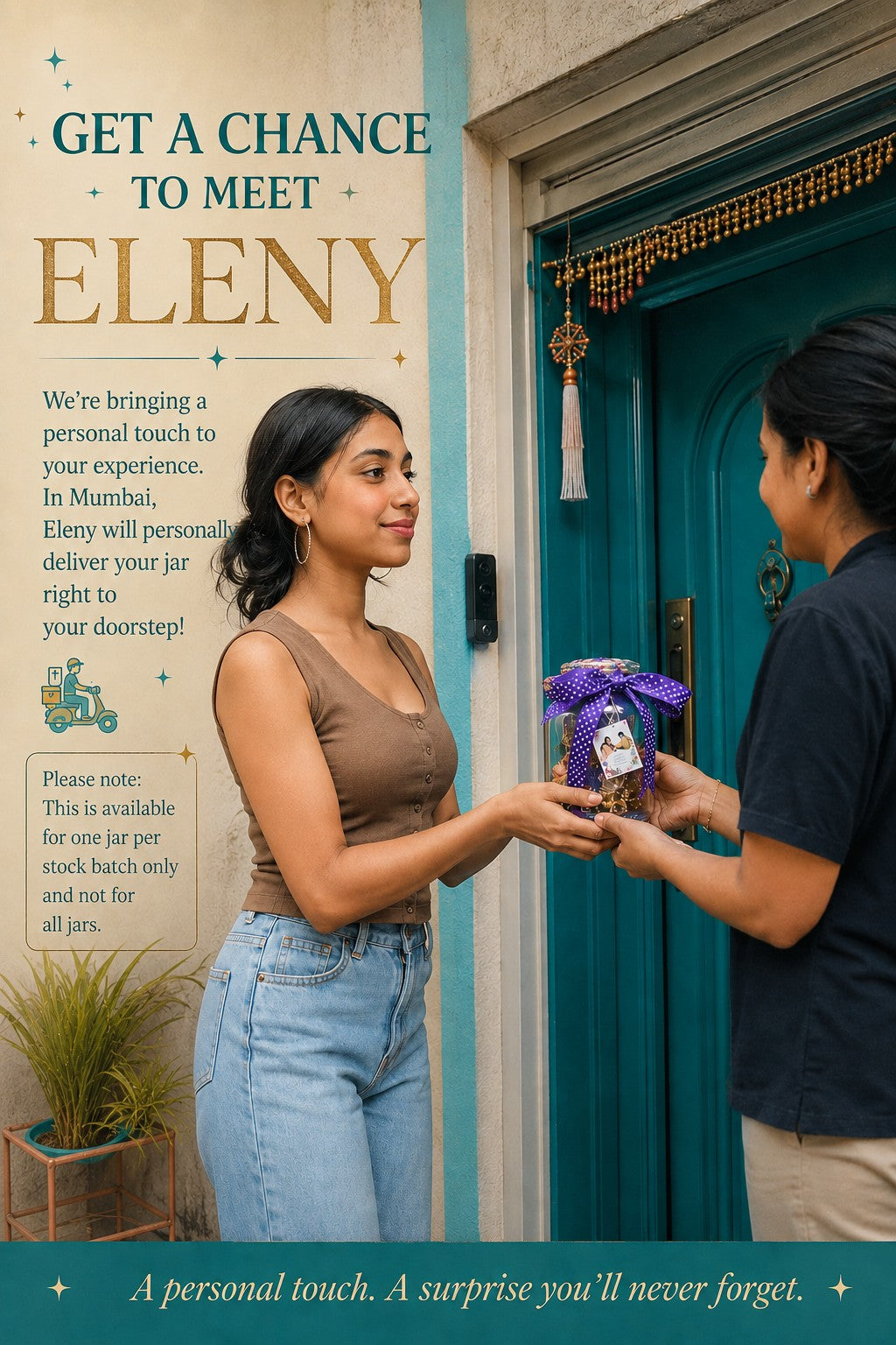 Eleny personally delivering a Minstelle mystery jar in Mumbai